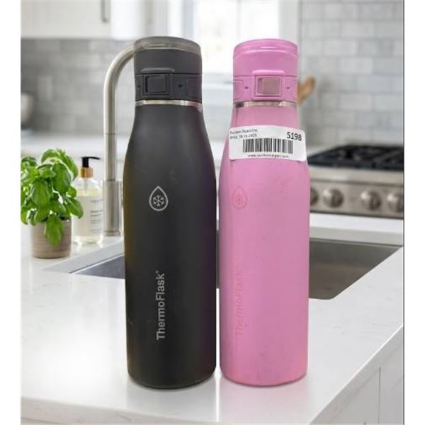 ThermoFlask Stainless Steel Bottles Black and Pink 24 oz Pair