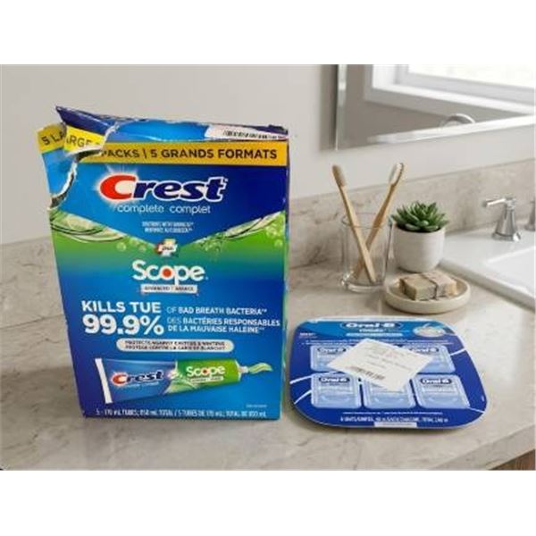 Crest Complete with Scope and Oral-B Glide Dental Floss, 5 Large Tubes and Floss Pack