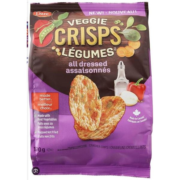 12 x 100g Packs of Dare Veggie Crisps, All Dressed Flavor