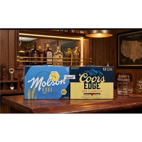 Molson Excel Lager and Coors Edge Non-Alcoholic Beer Lot (12 x 355ml Each)
