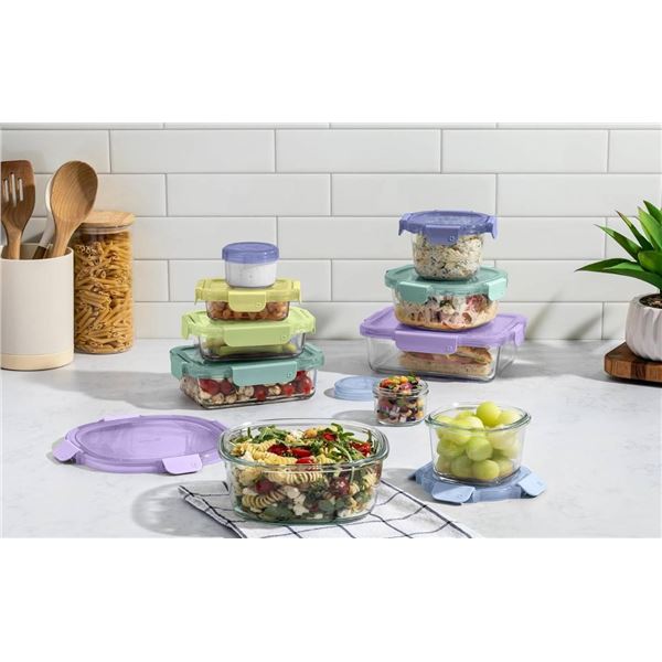 Ello Glass Food Storage 20-Piece Set, Color Lock