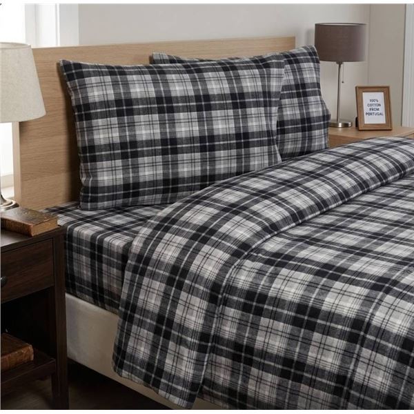 Queen Grand Soft Flannel Bedding Set from Portugal 100 Percent Cotton 4Pc Set