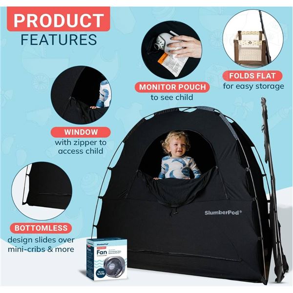 SlumberPod and Fan Combo 2.0, Portable Privacy Pod Blackout Canopy Crib Cover, Sleeping Space for Ag