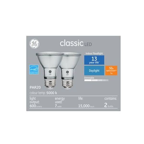 Lot of 4 - GE Classic LED PAR20 Bulbs, 5000K, 7W, Dimmable, Set of 2, 600 Lumens