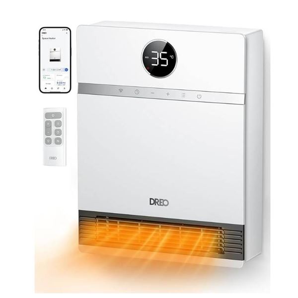 DREO Smart Wall Heater, IP24 Electric PTC Space Heater for Indoor Use, 30Â° Oscillation, Adjustable 
