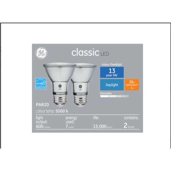 Lot of 4 â€“ GE Classic LED PAR20 Bulbs, 5000K, 7W, Dimmable, Set of 2, 600 Lumens