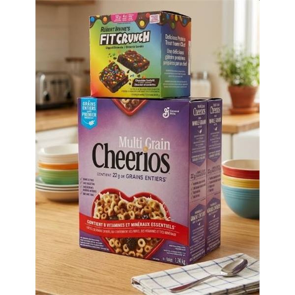 Multi Grain Cheerios (1.24 kg) and Robert Irvineâ€™s Fit Crunch Chocolate Confetti