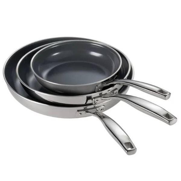 Tramontina Tri-Ply Clad Stainless Steel Ceramic Skillet Set, 3 Pieces