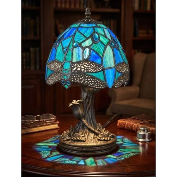 Stained Glass Table Lamp With Detachable Lampshade and Metal Base