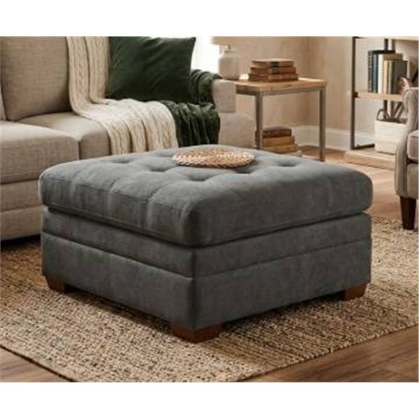 Gray Upholstered Ottoman with Storage, 3' x 3'