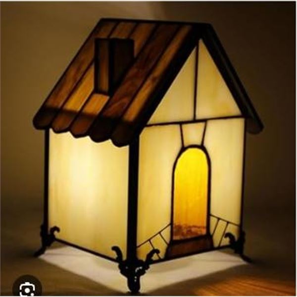 Stained Glass Cottage-Style Table Lamp with Metal Accents