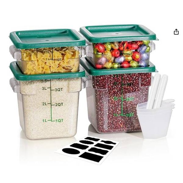 SVKLHY Square Food Storage Container, 4-Piece Set, 7.87in x 7.09in x 7.36in