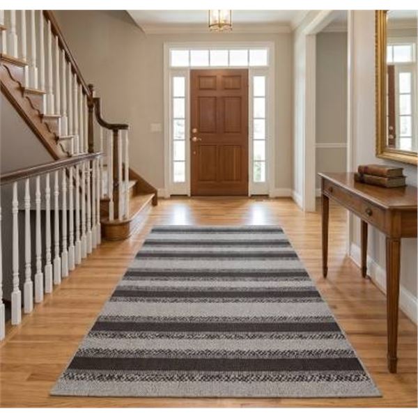 Ventalia Decorative Runner Rug, 28.8 x 72 Inches, Gray and White Pattern