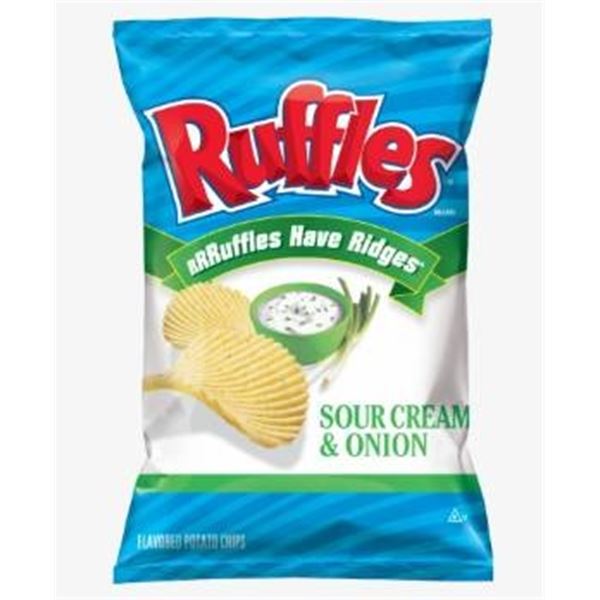 Ruffles Sour Cream and Onion Flavored Potato Chips, 36 Individual Packages, 60g Each