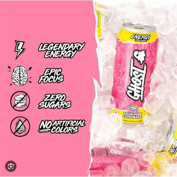 Ghost Energy Sour Pink Lemonade 12 Pack - 473g Per Can
