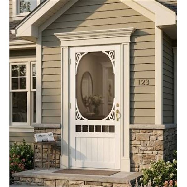 80Ã—36 Inch White Wooden Screen Door with Decorative Frame