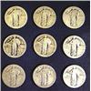 Image 1 : Lot of 9 Circulated Standing Liberty 25c