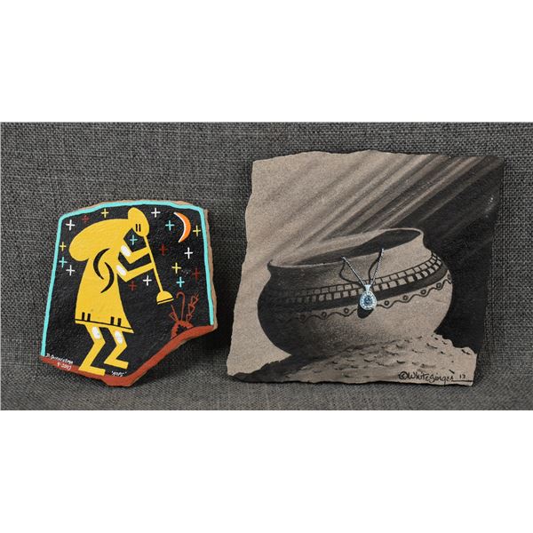 NAVAJO AND HOPI SANDSTONE PAINTINGS (D.QUAVEHEMA AND WHITESINGER)