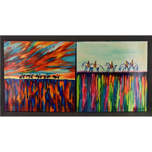 TWO ORIGINAL PAINTINGS (KATHY KILLS THUNDER)