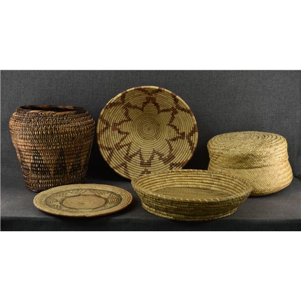 FIVE DECORATIVE BASKETS