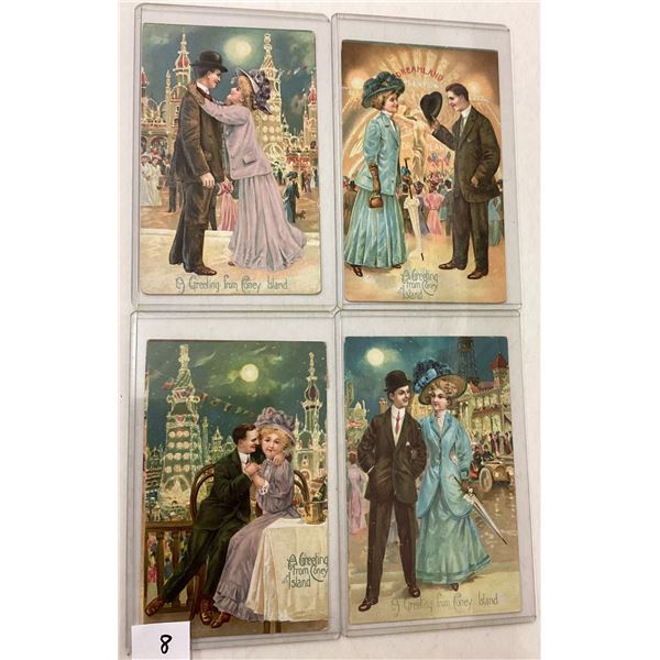 "A Greeting From Coney Island" Romance Couple Postcards 4