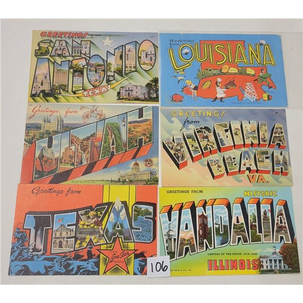 Large Letter Linen Postcards 60