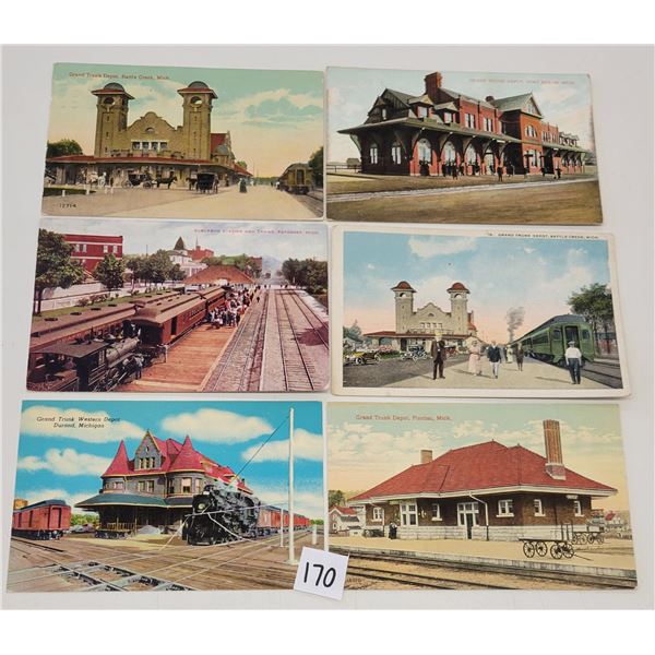 Transportation - Michigan Train & Depot Postcards