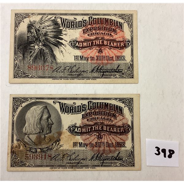 1893 Columbian Exposition Tickets 2