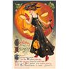 Image 1 : Winsch Halloween Woman with Pumpkin & Goblin Holiday Greeting Postcard