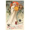 Image 1 : Winsch Halloween Woman as Ghost Holding Pumpkin Holiday Greeting Postcard