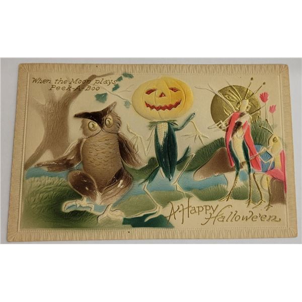 Airbrushed Halloween Owl, Pumpkin Insects Peek-a-boo Holiday PC