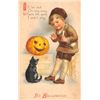 Image 1 : Clapsaddle Wolf Pub. It's Halloween Cat, JOL & Boy Holiday Greeting Postcard