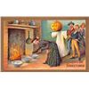 Image 1 : Halloween Gottschalk Woman at Fire & Ghost Holiday Greeting Postcard