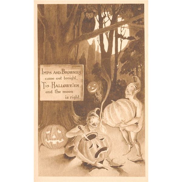 Gibson Art Halloween Pumpkin & Goblins Holiday Postcard
