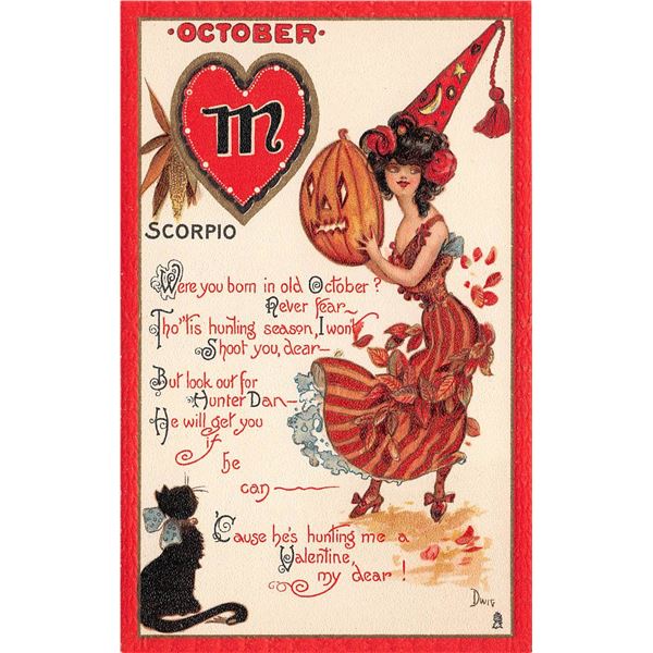 Dwig October Month Halloween Woman with Pumpkin & Cat Holiday Greeting PC
