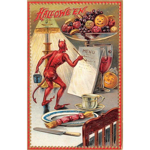Tuck Series 160 Devil Halloween Menu Holiday Postcard