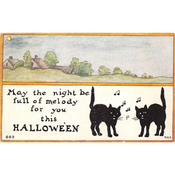 F.A. Owen Black Cats Halloween Greeting Postcard