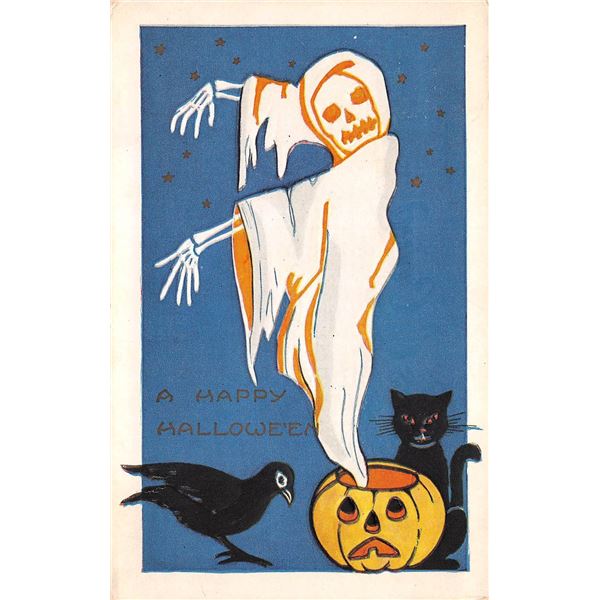 Whitney Ghosts & Black Cat Halloween Holiday Greeting PC