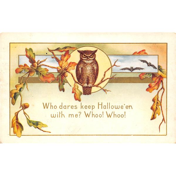 Whitney Halloween "Who dares keep" Owl Holiday Greeting PC