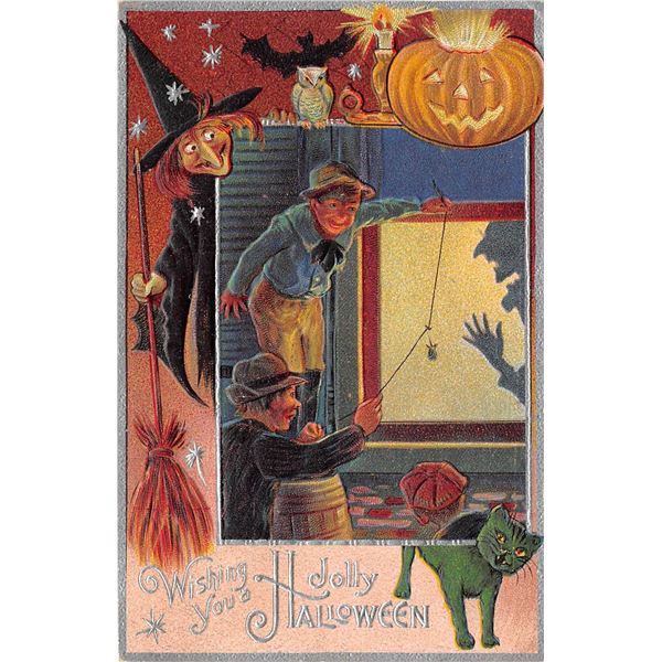 Silver Border Nash Halloween Children with Witch Looking Holiday PC
