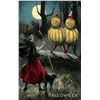 Image 1 : Valentine Halloween Witch, Cat & Pumpkins In Moonlight Holiday Greeting PC