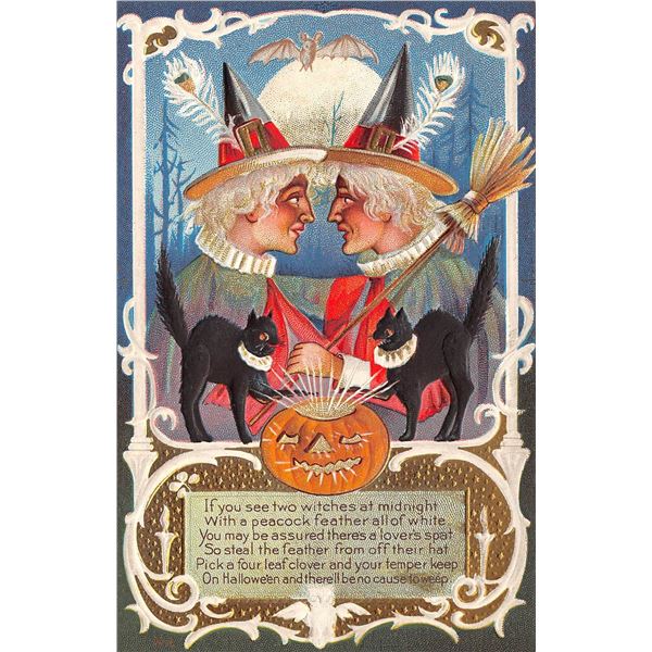 Halloween Nash Ser. 7 Witches & Black Cats Holiday Greeting PC