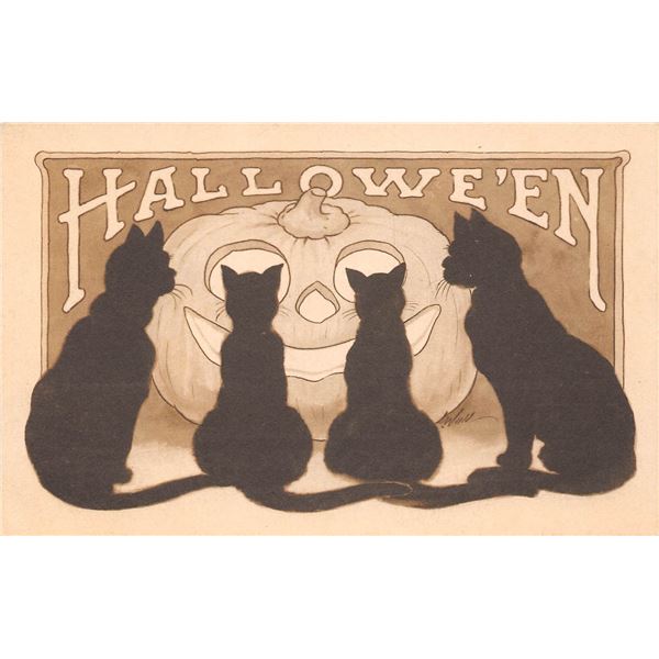 Sepia Gibson Black Cats & Jack O Lantern Halloween Holiday PC