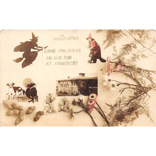 Real Photo 1923 Halloween Postcard "Come & Join us in our fun at Armcrest" Witches PC
