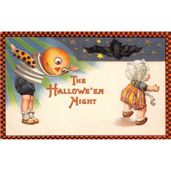 Schmucker Winsch Halloween Orange Checkered Border Holiday Greeting PC