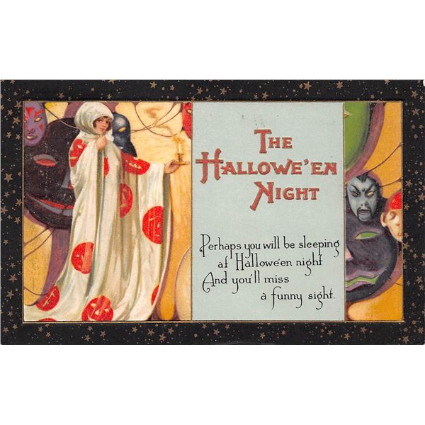 Black Border Winsch Schmucker Halloween Holiday Greeting Postcard