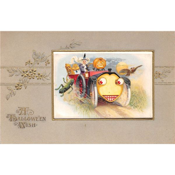 Winsch Green Border Witch Driving Halloween Wish Holiday Greeting PC