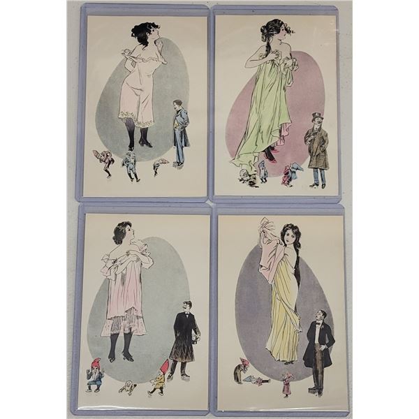 Set of 12 Art Nouveau Pretty Ladies with Man & Elves Postcards