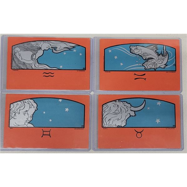 Set of 12 Zodiac Blue & Red Dietrich Meunier Postcard