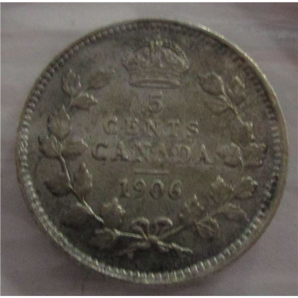 1906 VF CANADA VICTORIAN SILVER FIVE CENT